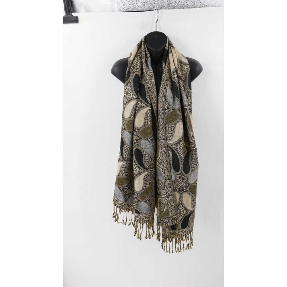 Pashmina Scarf Wrap Shawl Cashmere Silk Black Gold 68 x 27